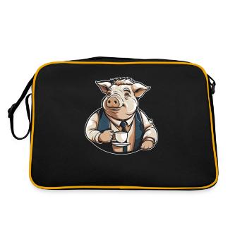 Schwein Schweinebauer Kaffee - Retro Tasche - Schwarz/Gold - Hinten