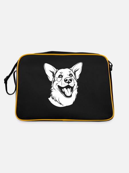 Schäferhund Lächelnd - Retro Tasche - Schwarz/Gold