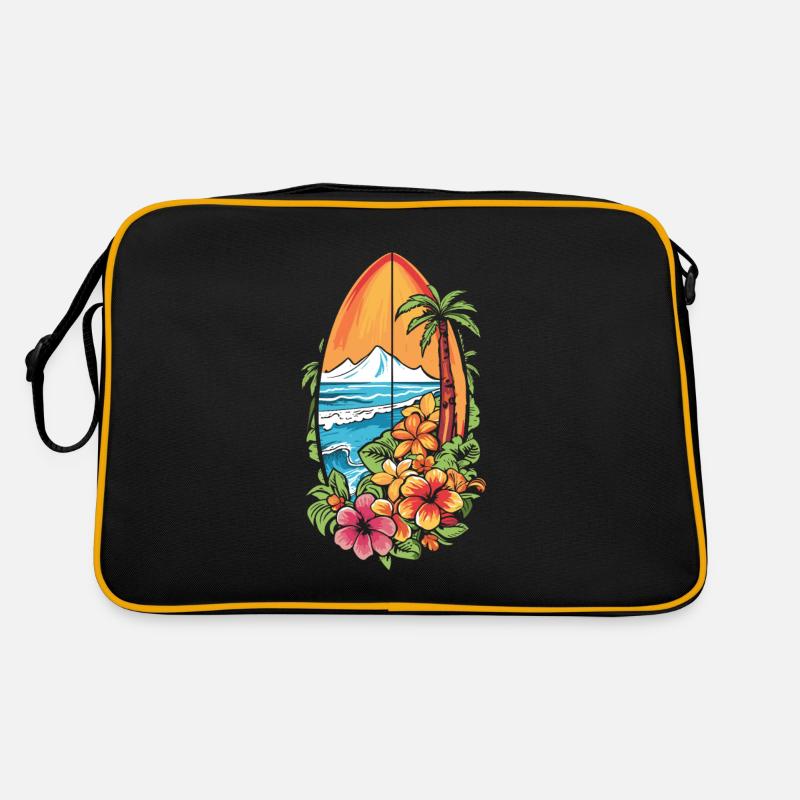 Surfer Surfen Blumen - Retro Tasche - Schwarz/Gold