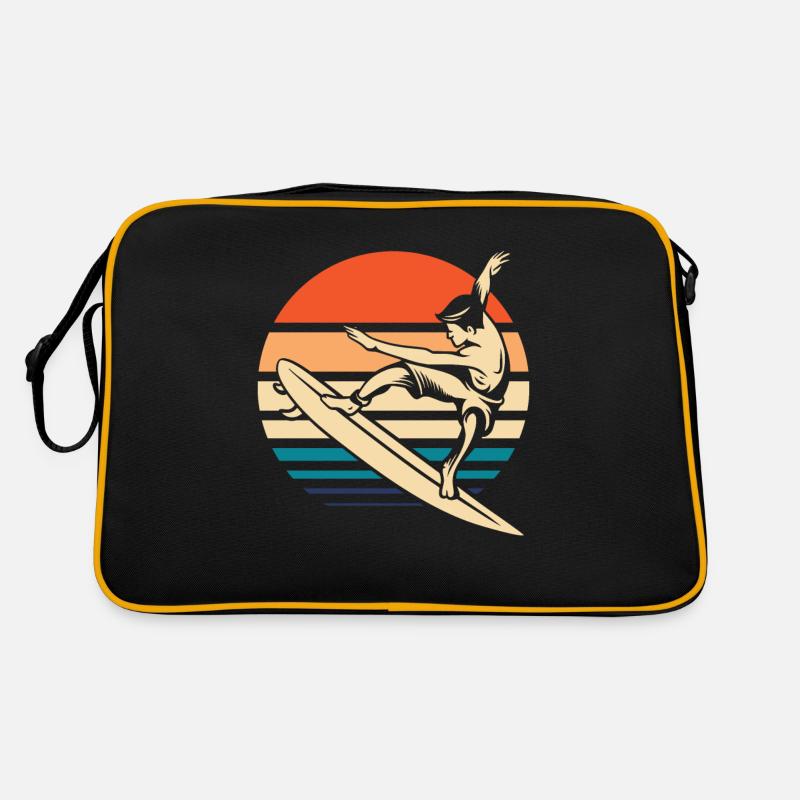 Surfer Surfen - Retro Tasche - Schwarz/Gold