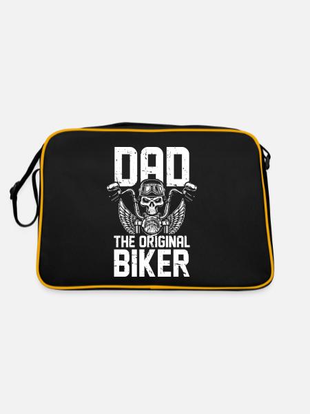 Motorrad Biker Motorbike Motorcycle Dad - Retro Tasche - Schwarz/Gold - Hinten