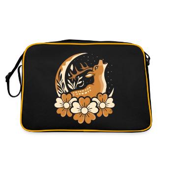 Hirsch Wilde Blumen Floral Moon - Retro Tasche - Schwarz/Gold - Hinten