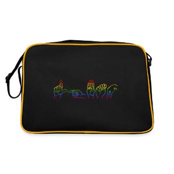 ASL LGBTQ Zeichensprache Stolz - Retro Tasche - Schwarz/Gold - Hinten