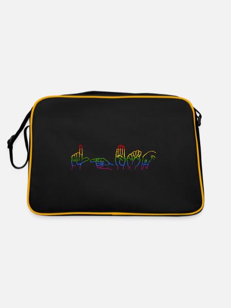 ASL LGBTQ Zeichensprache Stolz - Retro Tasche - Schwarz/Gold - Hinten