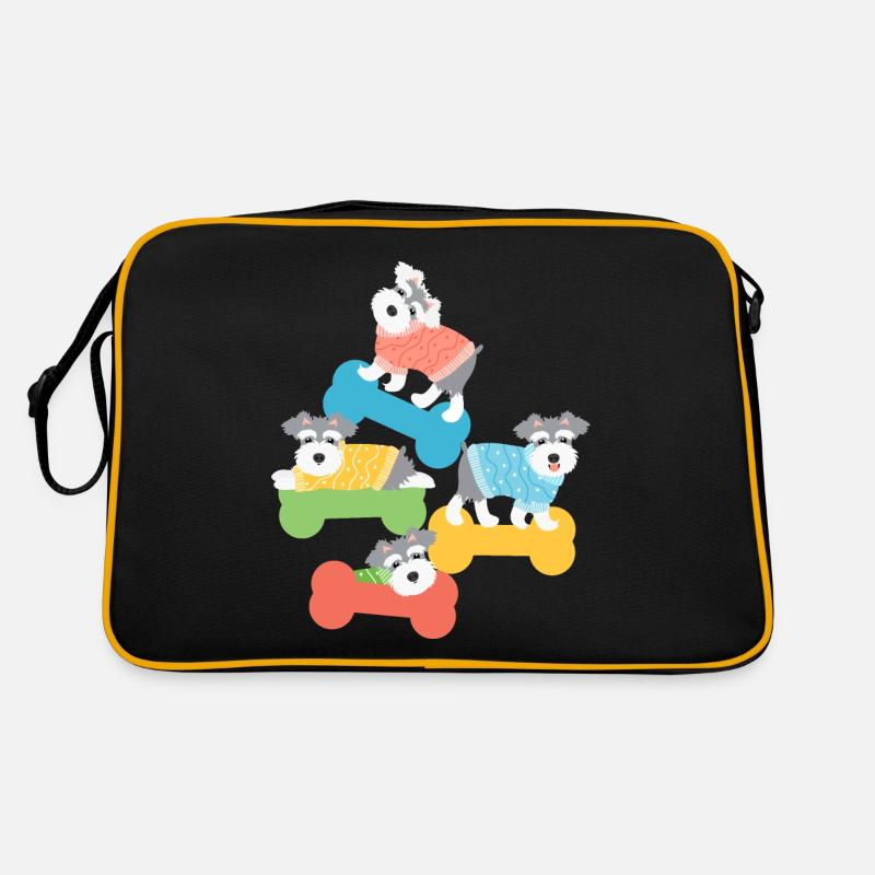 Zwergschnauzer Hunde in Pullovern - Retro Tasche - Schwarz/Gold