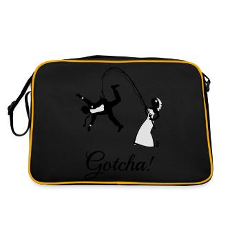 Gotcha! (Braut Angelt Ehemann / JGA) - Retro Tasche - Schwarz/Gold - Hinten