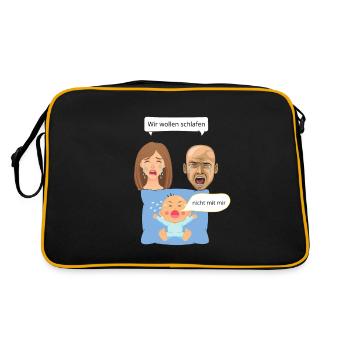 wir wollen schlafen - Retro Tasche - Schwarz/Gold - Hinten