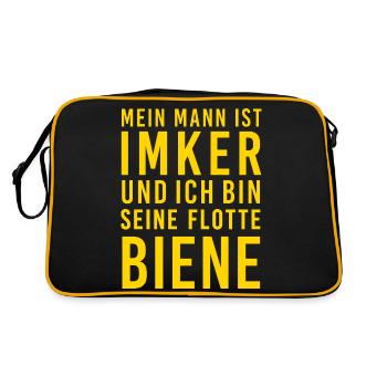 Mann Imker flotte Biene Spruch Frau - Retro Tasche - Schwarz/Gold - Hinten