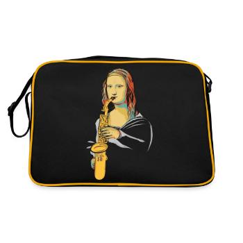 Monalisa spielt Saxophon - Retro Tasche - Schwarz/Gold - Hinten