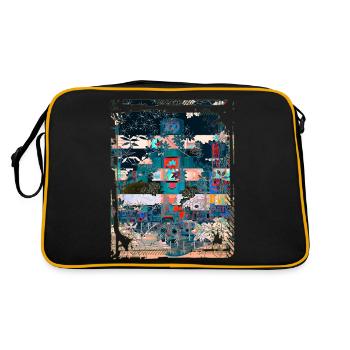 Japan City Night Streets View Collage Art 97 - Retro Tasche - Schwarz/Gold - Hinten
