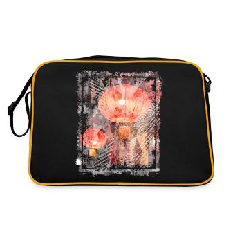 Red Japanese Lanterns Night Street Lights Lamps - Retro Bag - black/gold - Back