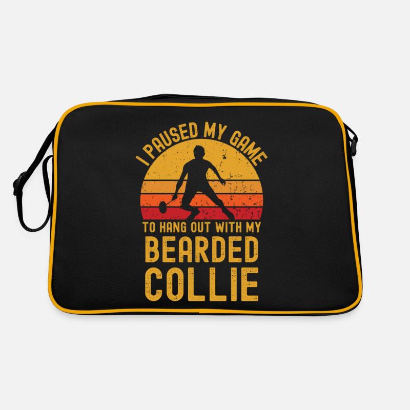 Badminton und Bearded Collie Retro Tasche