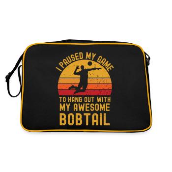 Volleyball und Bobtail - Retro Tasche - Schwarz/Gold - Hinten