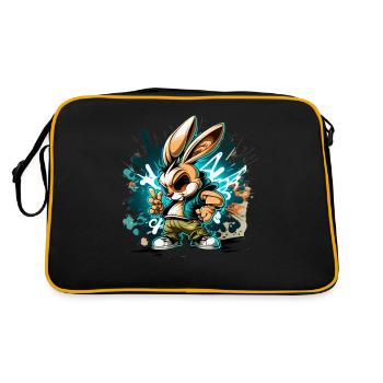 Chibi Anime Hase - Cool Anime ∞ Manga Rabbit - Retro Tasche - Schwarz/Gold - Hinten