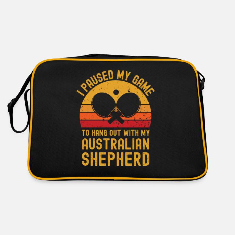 Tischtennis und Australischer-Schäferhund Retro Tasche