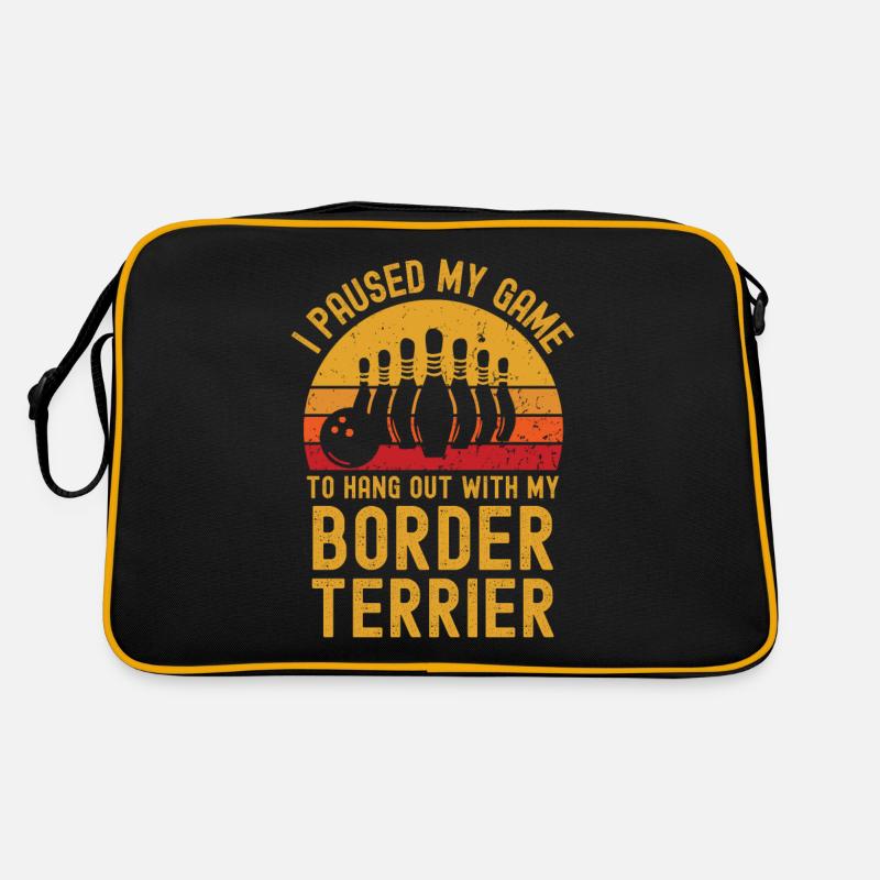 Bowling und Border-Terrier Retro Tasche