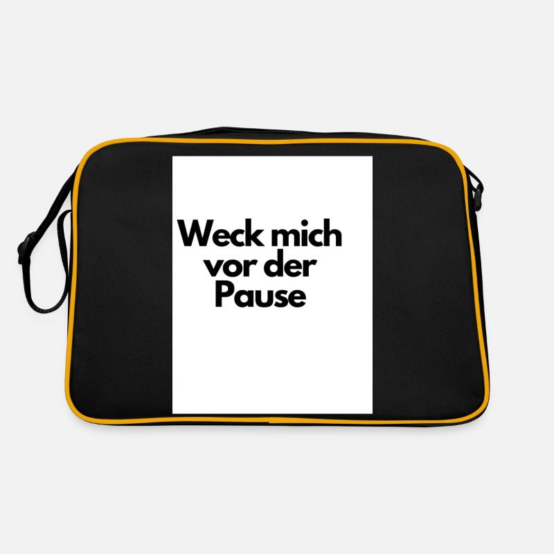 Weck mich vor der Pause - Retro Tasche - Schwarz/Gold