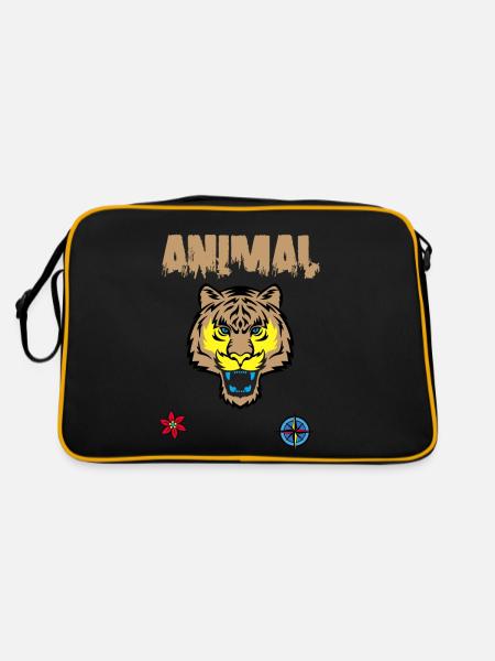 Tigergesicht zeichnen - Retro Tasche - Schwarz/Gold - Hinten