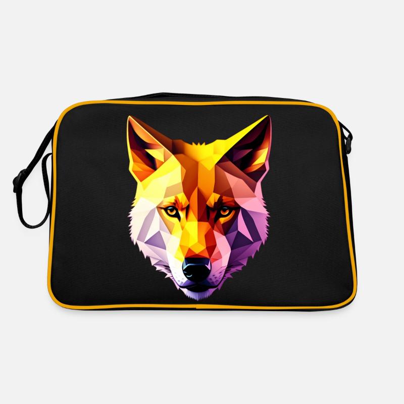 Low Poly Wolf Gesicht Design Retro Tasche
