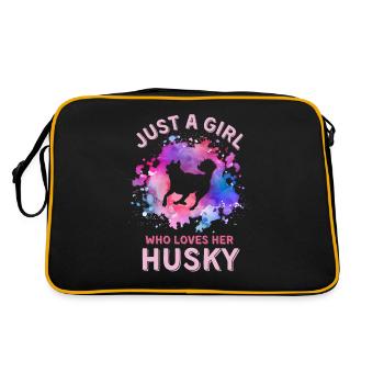 Nur ein Mädchen, das ihren Husky liebt - Retro Tasche - Schwarz/Gold - Hinten
