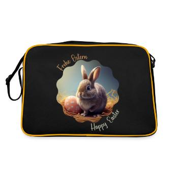Frohe Ostern | Osterhäschen | Osterhase - Retro Tasche - Schwarz/Gold - Hinten