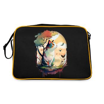Chat et papillons sous l’arbre à l’aquarelle - Sac Retro - noir/or - Dos