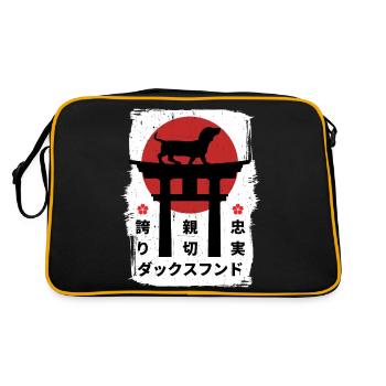 Dackelhund Japan Kanji - Retro Tasche - Schwarz/Gold - Hinten