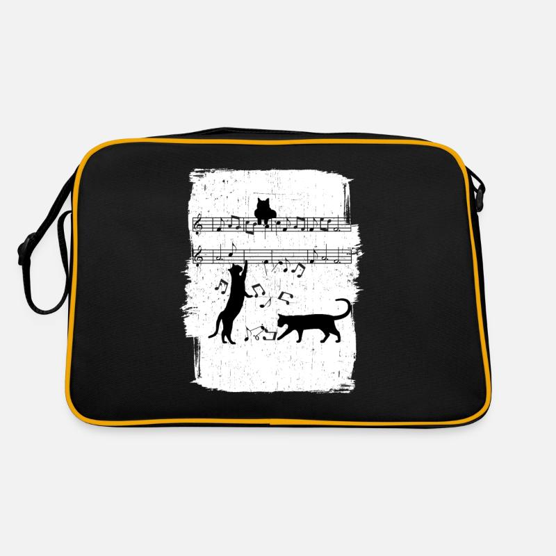 Cat Music Notes - Retro Bag - black/gold