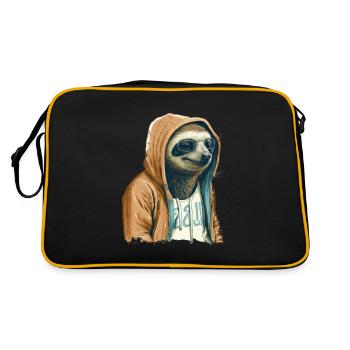 Cooles Faultier mit Sonnenbrille und Hoodie - Retro Tasche - Schwarz/Gold - Hinten
