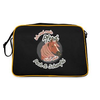 Cooles Pferde Haustier Reitpony Friese Geschenk - Retro Tasche - Schwarz/Gold - Hinten