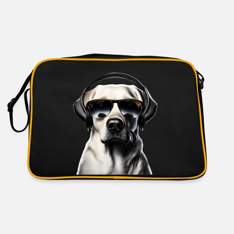 Labrador mit Kopfhörer und Sonnenbrille - Retro Tasche - Schwarz/Gold