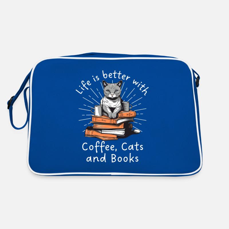 Cat Coffee Books Retro Bag