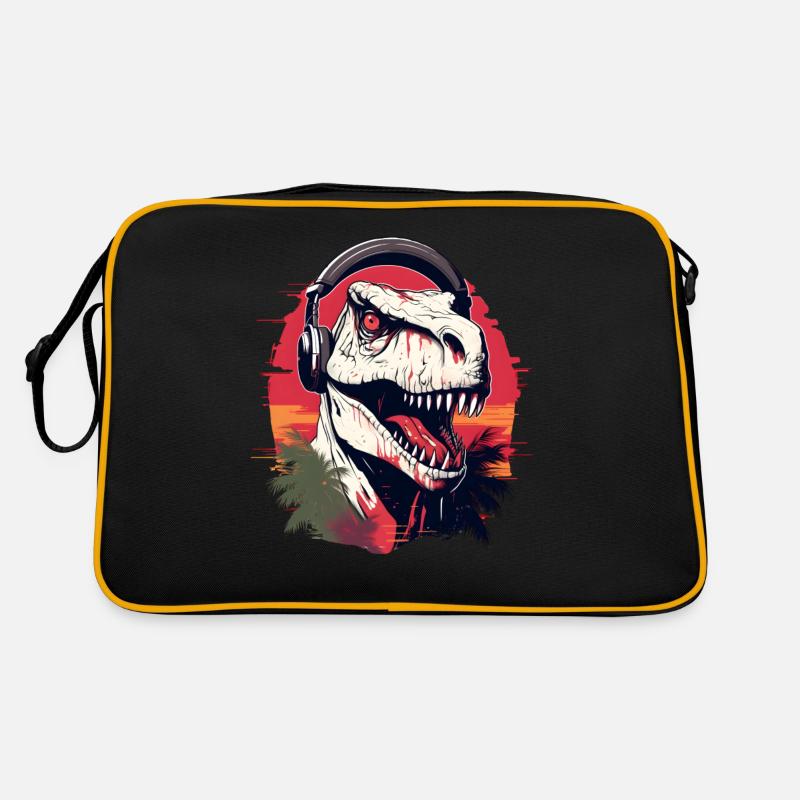 Dinosaurier mit Kopfhörer Retro Tasche