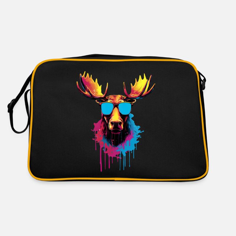 Bunter Elch mit Sonnenbrille - Retro Tasche - Schwarz/Gold