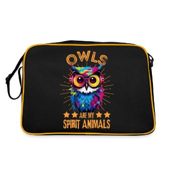 Bunte Eule mit Kopfhörer - Retro Tasche - Schwarz/Gold - Hinten