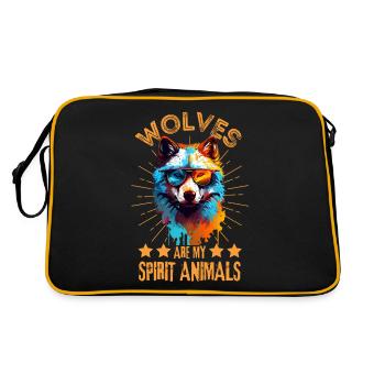 Bunter Wolf mit Sonnenbrille - Retro Tasche - Schwarz/Gold - Hinten
