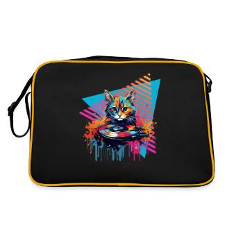 Cat Vinyl Record 80s Style - Retro Bag - black/gold - Back
