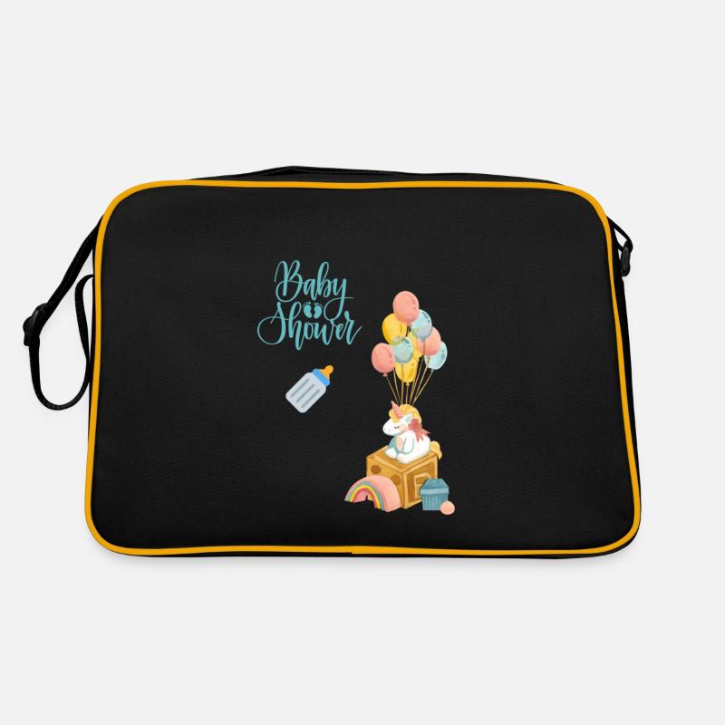 Babyshower 2 - blau - Retro Tasche - Schwarz/Gold