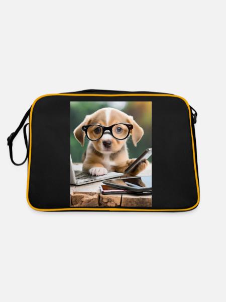 Hund mit Brille - Retro Tasche - Schwarz/Gold - Hinten