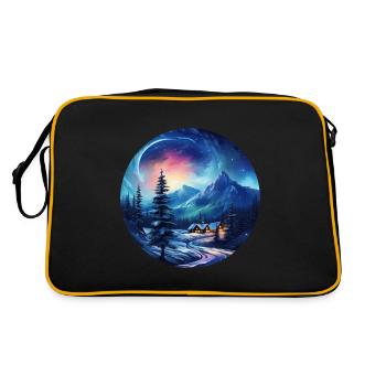 Winterlandschaft mit Aurora am Himmel - Retro Tasche - Schwarz/Gold - Hinten