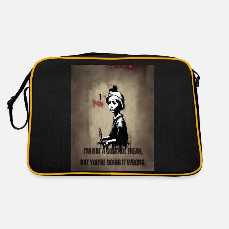 Sarkastisch, ich bin kein Kontrollfreak. - Retro Tasche - Schwarz/Gold