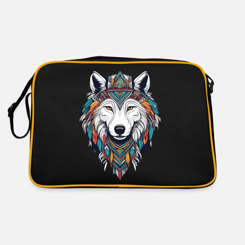 Arktischer Wolf - Retro Tasche - Schwarz/Gold