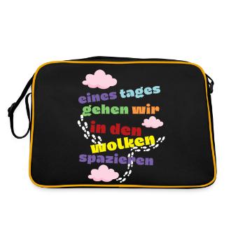 eines Tages - Wolken - Trauer und Verlust Motiv - Retro Tasche - Schwarz/Gold - Hinten