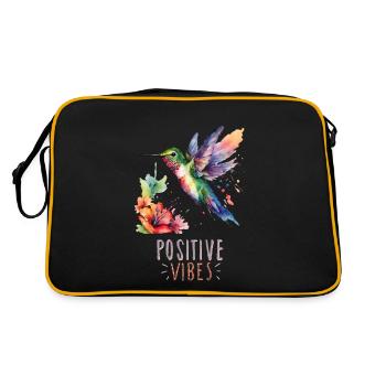 Colibri aquarelle avec Phrase d’ondes positives - Sac Retro - noir/or - Dos