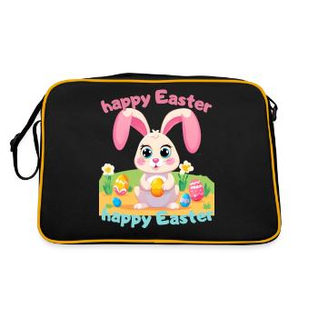 Dessin animé de lapin de Pâques - lapin mignon souhaite de joyeuses Pâques - Sac Retro - noir/or - Dos