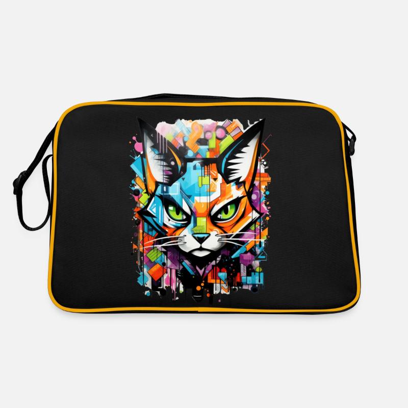 Cat Graffiti - Retro Bag - black/gold