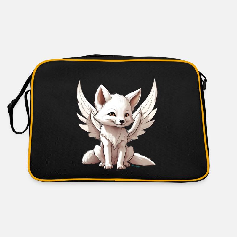 Magical cute white fox with angel wings Retro Bag