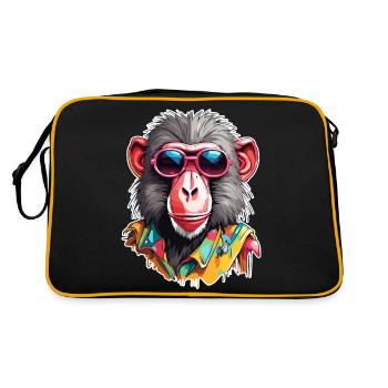 Affe / Tier / Zoo / Babian / Wild / Comic - Retro Tasche - Schwarz/Gold - Hinten