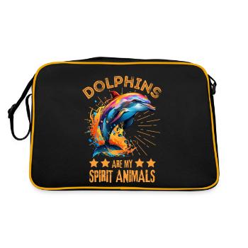 Bunter Delfin Farbkleckse Farbspritzer - Retro Tasche - Schwarz/Gold - Hinten