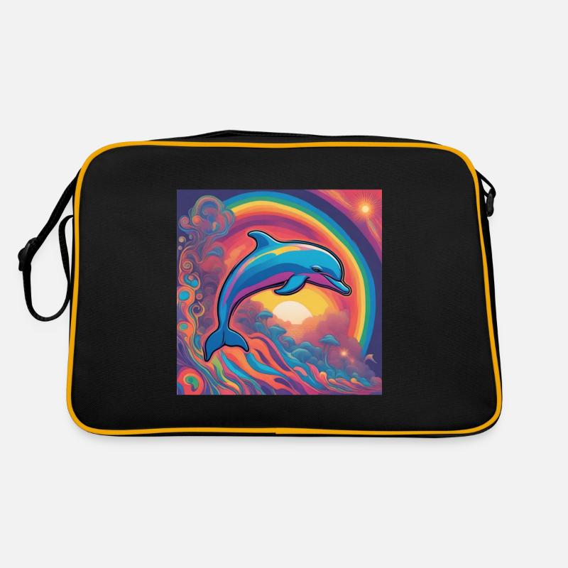 Delphin - Retro Tasche - Schwarz/Gold